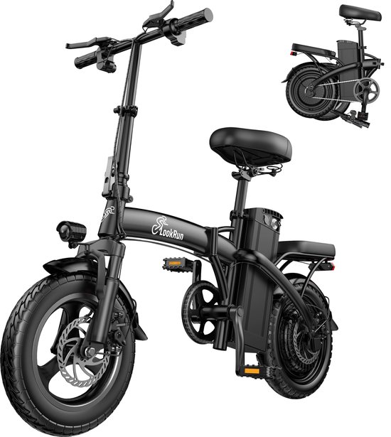 vankel Opvouwbare Elektrische Fiets E9 – 374Wh Lithiumbatterij – 14 Inch – Voor- en Achter Schijfremmen – Compact & Draagbaar – Hoogwaardig Koolstofstalen Frame – Hydraulische Verende Voorvork – Max. Draagvermogen 150KG – Zwart