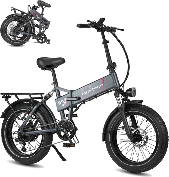 vankel Polaris Elektrische Fiets – Opvouwbare E-bike – 624Wh Lithium Accu – Actieradius tot 45 km – 20×4.0 inch Fatbike Banden – Aluminium Verende Voorvork – Shimano 7 Versnellingen – Schijfremmen – Stadsfiets – Max. Belastbaar tot 120 kg – Grijs van VANKEL