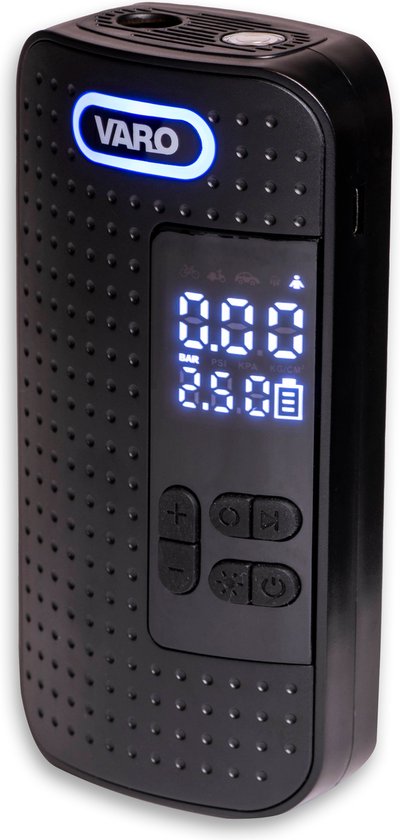 VARO – Elektrische pomp – Draagbare luchtcompressor – Fietspomp Elektrisch – Kleine bandenpomp – Fietspomp voor onderweg - Elektrische fietspomp – 10.3 bar van VARO