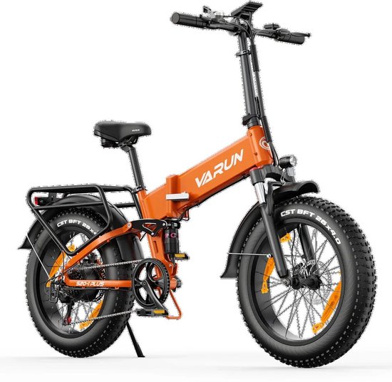 VARUN S20-1 PLUS E-bike - 25 km/u - 20inch dikke banden - 60km actieradius - Shimano 7-speed - 250W motor - 48V13Ah accu - 55 N·m - dubbele schijfremmen - aluminium frame - oranje