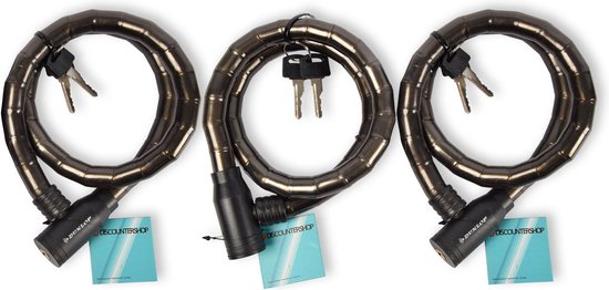 Veilig op Pad: Zwarte Fietsslot Kabelslot Set - 3 Stuks, Metaal & Plastic, 80cm Lang, Fietsen & Accessoires van Veilig op Pad