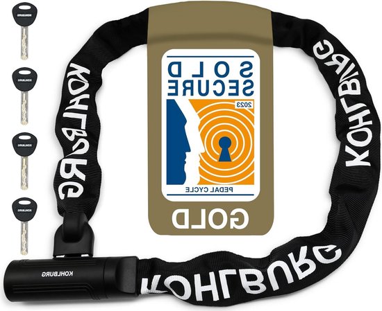 Veiligheidskettingslot 120 cm lang - 83 mm dikke vierkantketting van gehard speciaal staal - 4 sleutels - e-bike fiets & motorfiets chain lock van Streetweeper