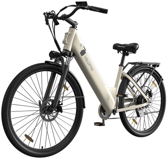 Velopro C1 Elektrische Fiets 36V 250W-13Ah Accu, 27.5 inch- 7 Versnellingen-LCD Display- Voorvering- Alleen Trapondersteuning-wit