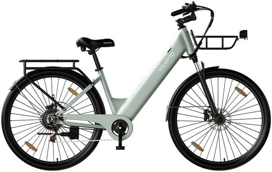 VELOPRO C1 Pro Elektrische Fiets - 250W Motor - 36V18Ah Accu - 28x1.95" Banden - Max Snelheid 25km/u - Max Bereik 80-100km - Shimano 7-Snelheden - groen