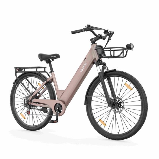 VELOPRO C1 Pro Elektrische Fiets - 250W Motor - 36V18Ah Accu - 28x1.95" Banden - Max Snelheid 25km/u - Max Bereik 80-100km - Shimano 7-Snelheden - roze