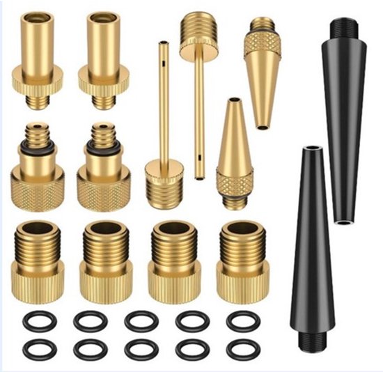 Ventiel Adapter Set - Luchtpomp Adapters - Fiets Banden Vullen - 24 Delig Koper - Compact Draagbaar