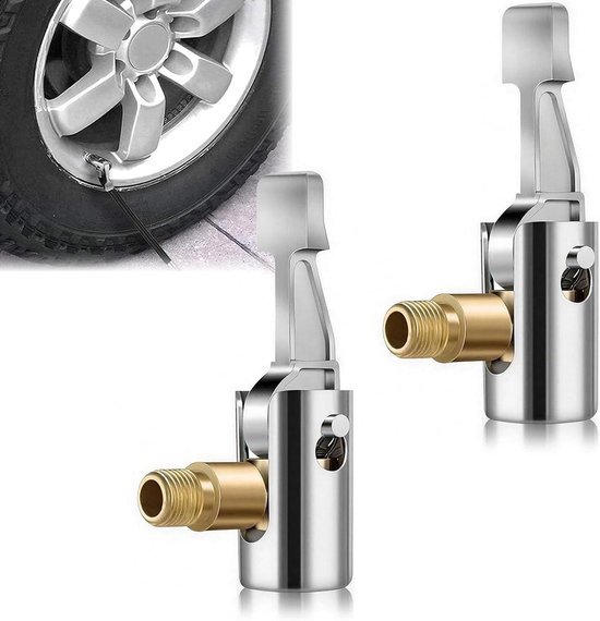 Ventiel Adapters - Luchtpomp Adapter - Banden Oppompen - 90 Graden Vergrendeling - 2 stuks - Zilver