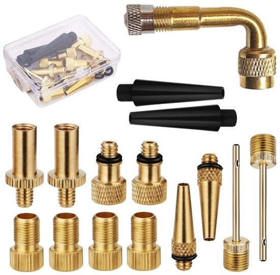 Ventiel adapters set 19 delig Geschikt voor / Elektrische Fiets Ventieladapters / Balnaalden / Fatbike / E-Step / Dunlop Verloopnippels / Autoband / Voetbal / Pomp verloopstuk / Zwemband / Luchtbed / Ballen Pomp / Universeel - Belle's products