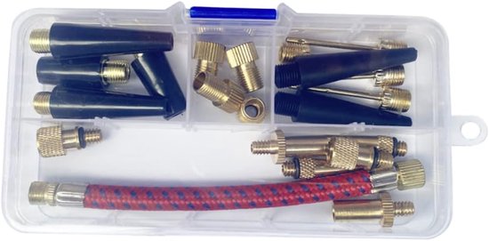 Ventiel Verloop Set - Fietspomp Adapters - Banden Oppompen - Corrosiebestendig Metaal - 21 Stuks - Zilverkleurig