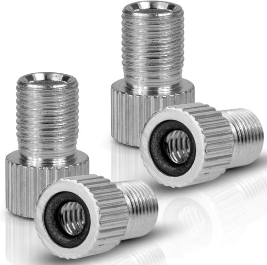 Ventieladapter Fiets - Frans Autoventiel - Banden Oppompen - Snelle Montage - 4 Stuks - Zilver