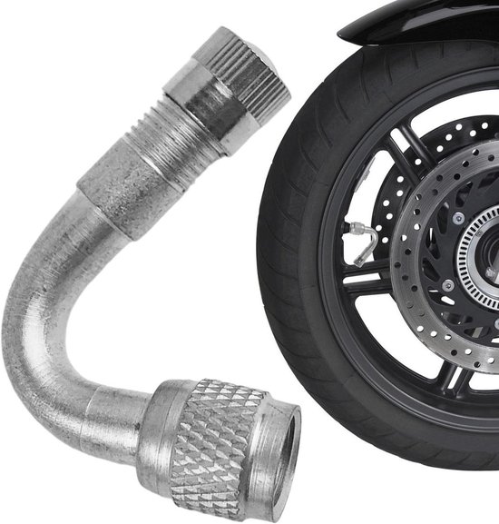 Ventielverlenger Fietsband - Motorband Adapter - Banden Oppompen - 90 Graden Gebogen - 40 mm Lengte - Zilver