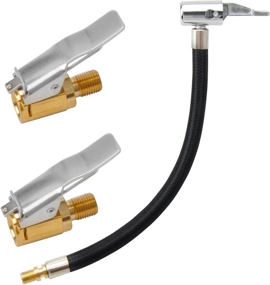 Ventielverlengset 24 cm inclusief bandenpomp slang en hefboomstekker - Voor auto, fiets, motorfiets - Luchtslang ventielverlenging met 8 mm autoventiel - Handige inflator pomp slang