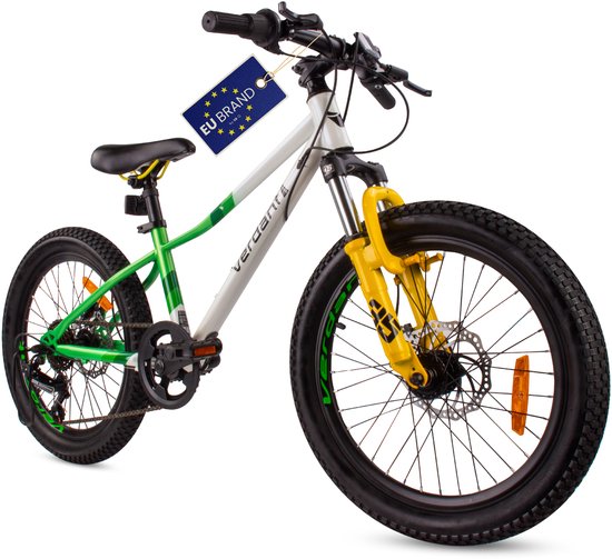 Verdant Bike Kinderfiets voor jongens 20 inch wielmaat te kiezen uit 6 versnellingen Shimano van 6 tot 10 jaar in hoogte verstelbaar (Wit Groen) van Merkloos