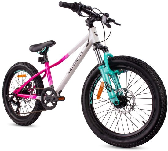 Verdant Bike Kinderfiets voor jongens 20 inch wielmaat te kiezen uit 6 versnellingen Shimano van 6 tot 10 jaar in hoogte verstelbaar (Wit Roze) van Verdant Bike