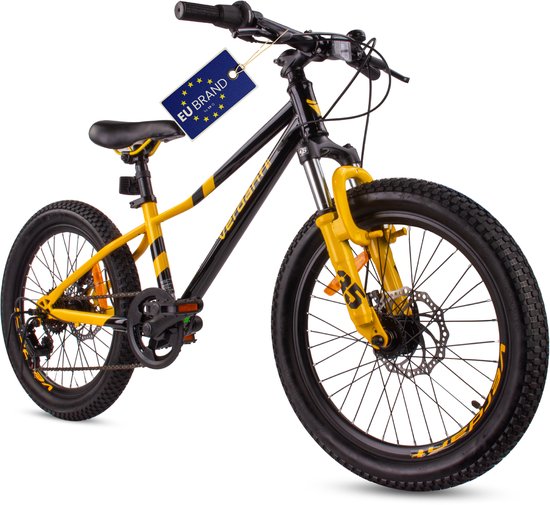 Verdant Bike Kinderfiets voor jongens 20 inch wielmaat te kiezen uit 6 versnellingen Shimano van 6 tot 10 jaar in hoogte verstelbaar (Zwart Geel) van Merkloos