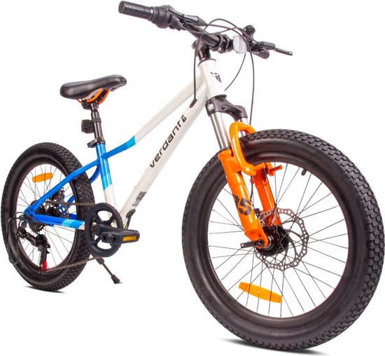 Verdant Bike Kinderfiets voor jongens, 20 inch Wit Blauw Oranje, wielmaat te kiezen uit 6 versnellingen Shimano van 6 tot 10 jaar in hoogte verstelbaar van Merkloos