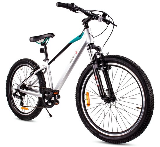 Verdant Bike Kinderfiets voor jongens 24 inch, te kiezen uit 7 versnellingen Shimano van 8 tot 12 jaar met schokdemper, V-Brake (Zilver) van Verdant