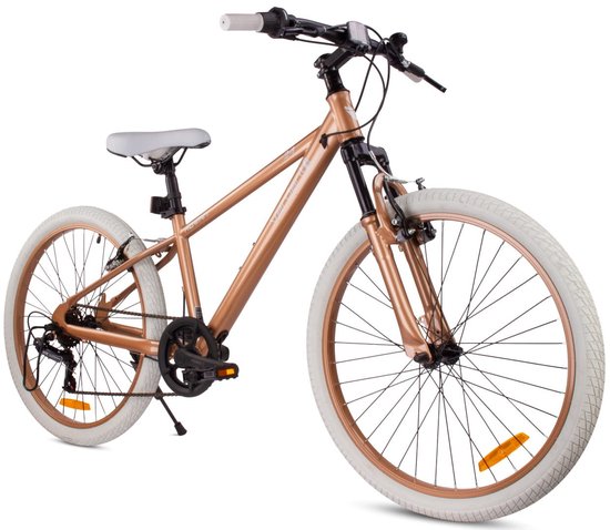 Verdant Bike Kinderfiets voor jongens 24 inch, te kiezen uit 7 versnellingen Shimano van 8 tot 12 jaar met V-brakes, schokdemper, bel, zijstandaard (Cappuccino) van Verdant