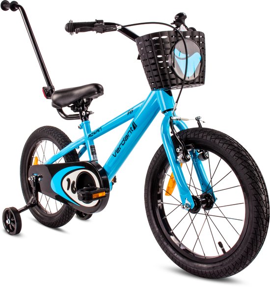 Verdant Bike Kinderfiets voor jongens van 4 tot 6 jaar, 16 inch Blauw, leeftijd 3 tot 6 jaar, met zijwieltjes, duwstang, handrem van Verdant Bike