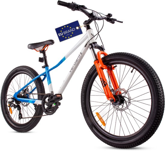 Verdant Kinderfiets voor jongens 24 inch, Fiets voor kinderen van 8 jaar met stalen frame, schijfremmen, 7 versnellingen, schokdemper vooraan (Blauw) van Merkloos