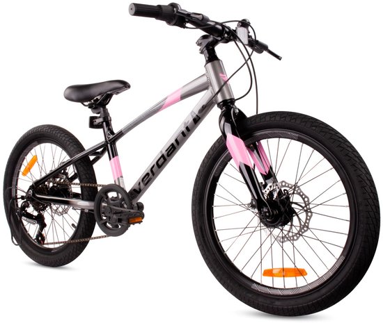 Verdant Kinderfiets voor jongens aluminium jeugdfiets 20 inch 6 versnellingen Shimano fiets voor kinderen van 6 tot 10 jaar in hoogte verstelbaar (Grafiet Roze)