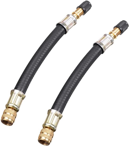 Verlengbuis Voor Bandenpomp - 16CM - 2 stuks flexibele ventielverlengingen - zwarte bandenventielverlenging met doppen - rubberen ventieladapter voor RV-auto/ fiets/ aanhanger/ transit adapter van Merkloos