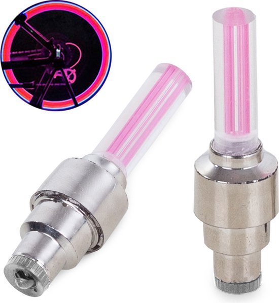 Verlichte ventielen - fietsventiel - Roze van Merkloos