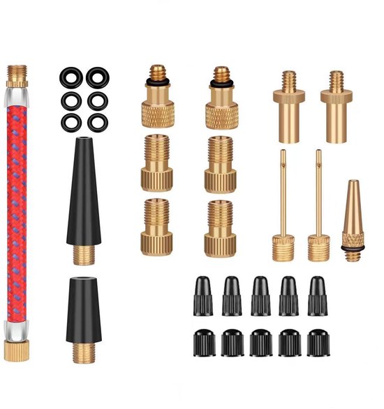 Verloopnippels - 30 Stuks - Adapter Fietsventiel - Ventiel Adapter - Autoventiel - Luchtbed - Ballenpomp Naalden - Zwemband - Universeel - Voor Fiets, Ballen en Luchtbedden