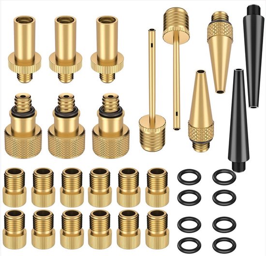 Verloopnippels - Ballenpomp - Verloopnippel - Autoventiel - Fietsventiel - Ventiel Adapters - Ballenpomp Naalden - Pomp Verloopstuk - Adapter Fietspomp - Adapter Fietsventiel - 32-Delige Set - Universeel - Voor Luchtbed / Zwemband / Utoband / Voetbal