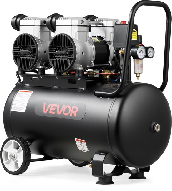 VEVOR 3 kW Luchtcompressor, Olievrije Compressor met 50 Liter Luchttank, Fluisterstille Compressor met Een Capaciteit van 255 L/Min Bij 6,2 Bar en Een Maximale Druk van 8 Bar, Draagbare Luchtcompressor met Wielen en Handvat