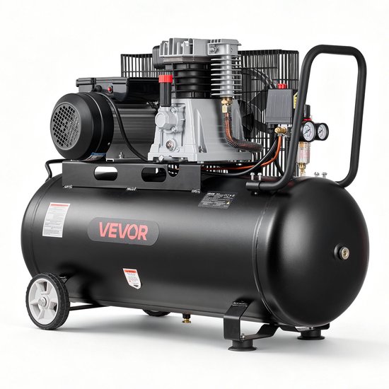 VEVOR 3KW Luchtcompressor, Riemaangedreven Compressor met 100l Luchttank, Stille Compressor met 226l/Min Bij 6,2 Bar en Max. 10 Bar, Draagbare Luchtcompressor met Wielen en Handvat voor Werkplaats en Doe-Het-Zelfgebruik