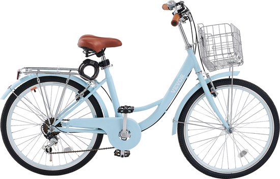 VEVOR Cruiser Bike Beach Bike met Mand 66cm Banden 7 Versnellingen Verstelbaar Blauw