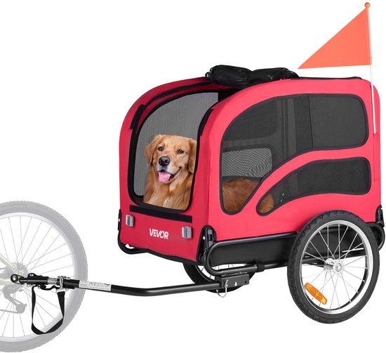 VEVOR Hondenkar, Tot 45 Kg, Hondenfietsendrager voor Kleine En Grote Honden, Opvouwbaar Frame Met Wielen, Universele Fietskoppeling, Inclusief Vlaggetje, Interne Riem, 1350 X 720 X 840 Mm