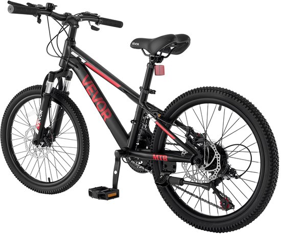 VEVOR Mountainbike 20 inch 21 Versnellingen Carbonstaal Zwart voor Recreatief Fietsen en Lichte Offroad-Tochten, 80 Kg Draagvermogen, Bel, Reflectoren en Lichtbevestiging voor Goede Zichtbaarheid