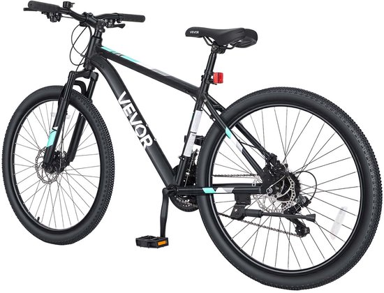 VEVOR Mountainbike voor Dames en Heren, 26 inch, 21 Versnellingen, Zwart, Outdoor, Ideaal voor Volwassenen, Frame van Aluminiumlegering, met Verende Voorvork, Draagvermogen van 120 Kg, Bel, Reflectoren en Lichtbevestiging