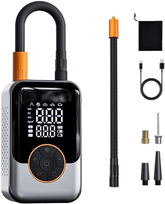 VHV-Draagbare Elektrische Luchtpomp - 150PSI Slimme Bandenpomp met Digitale Drukmeter - Automatische Afslag - USB-C Oplaadbare Compressor voor Auto E-Bike Fiets en Motor - Snoerloos en Compact