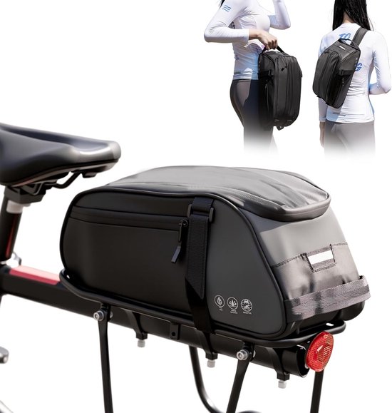 VHV-Waterdichte Fietstas Bagagedrager 8L - Multifunctionele Bagagedragertas met Regenhoes - Compacte Fietstas Achterop met Reflectoren - 3-in-1 Handtas en Schoudertas voor E-bike en Stadsfiets - Zwart