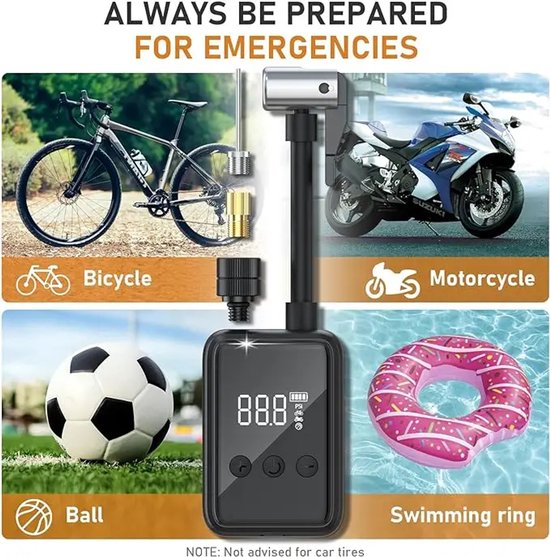 Viatel Draagbare USB Luchtcompressor voor Auto - Fietspomp Elektrisch met LED - Bandenpomp Compressor - Lucht Pomp voor Banden Fiets Bal/ Elektrische fietspomp zwart. Ook voor auto-/motorbanden en ballen