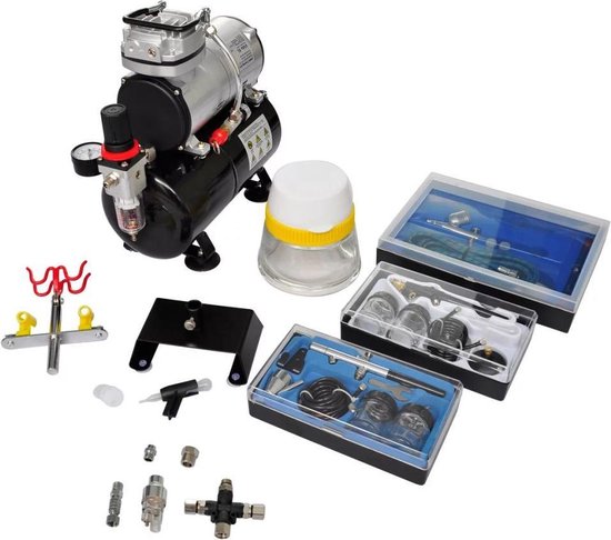 vidaXL Airbrush compressorset met 3 pistolen