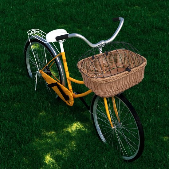 vidaXL Fietsaccessoires - Fietsstuurmand - Fietsstuurmand met deksel 50x45x35 cm natuurlijk wilgen - Hondenfietsen - Kattenfietsen - Pet Supplies