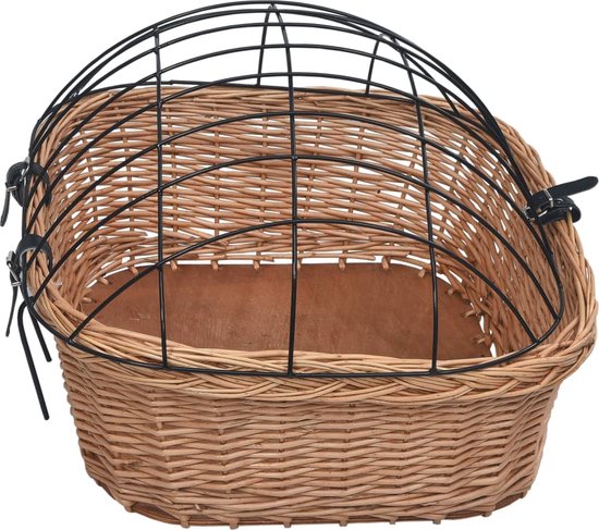 vidaXL Fietsmand Voorop - Fietsmanden Voorop - Voorop Fietsmand - Voorop Fietsmanden - Fietsstuurmand met deksel 50x45x35 cm natuurlijk wilgen