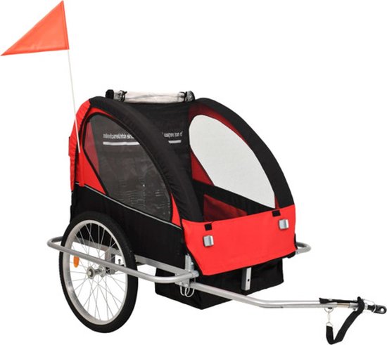 vidaXL - Fietstrailer - en - kinderwagen - 2-in-1 - zwart - en - rood van VidaXL