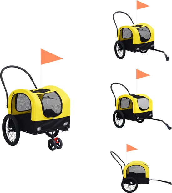 vidaXL Fietstrailer - Fietstrailers - Fiets Trailer - Fiets Duwkar - Huisdierenfietskar 2-in-1 aanhanger loopwagen geel en zwart van Merkloos