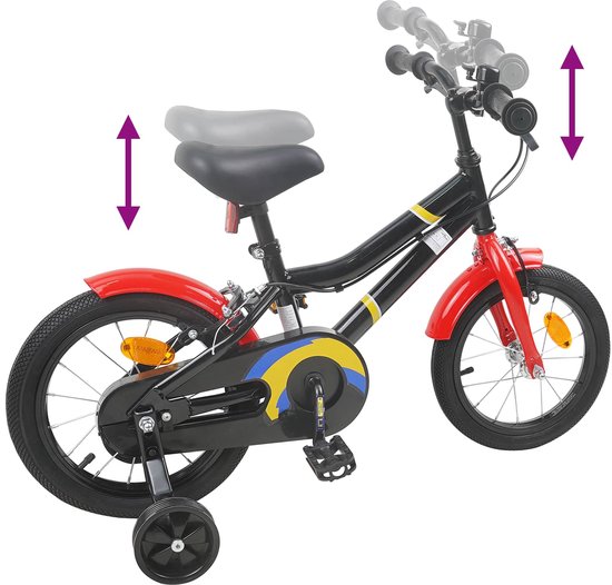 vidaXL - Kinderfiets - 14 - Inch - voor - 3-5 - jaar - oud - Zwart - rood