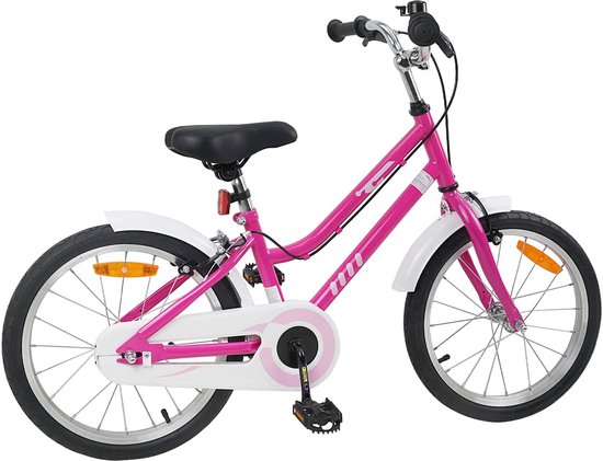 vidaXL - Kinderfiets - 18 - Inch - voor - 5-7 - jaar - oud - Roze - Wit