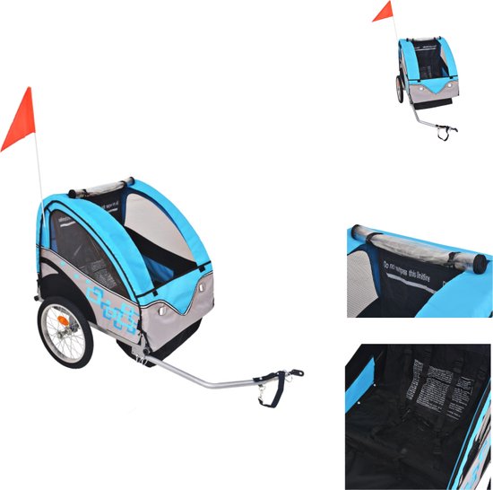 vidaXL Kinderfietskar - Grijs/Blauw - Oxford stof - Stalen frame - 30 kg draagvermogen - Fietskar van VidaXL
