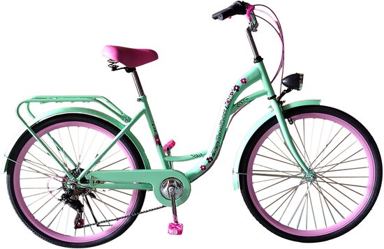 Viking Choice 26 inch meisjesfiets - mintgroen/roze accenten - 17 inch frame - 7 versnellingen van Viking Choice