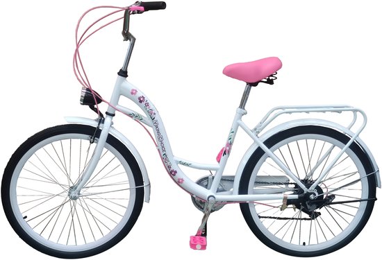 Viking Choice - Kinderfiets - 24 inch - met 6 versnellingen - wit met roze wielen van Viking Choice