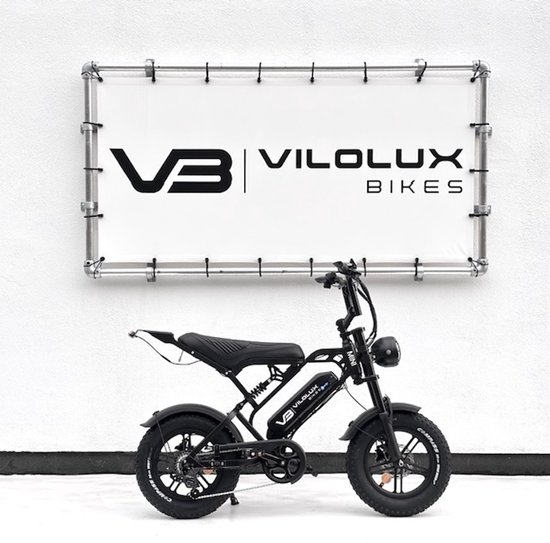Vilolux Fatbike electrisch - Fatbike V20 Mini - ZWART- Legaal - Rijklaar geleverd - 16 Inch - 2 Jaar garantie - Telefoontasje - Hydraulische remmen - 7 versnellingen - Alarm