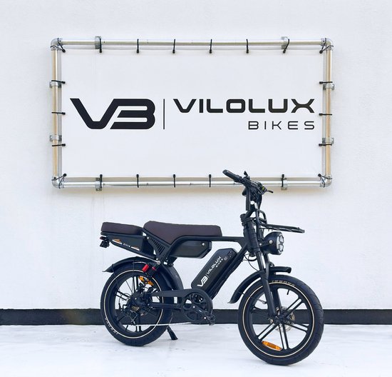 Vilolux® Fatbike electrisch Ultra - Dubbele accu - Voorrek - Achterzit - Bruin zadel - Legaal - Rijklaar - Niet opvoerbare fatbikes - Groot LCD display - NFC vergrendeling - 2 Jaar garantie - Hydraulische remmen - Alarm - City Banden van Merkloos